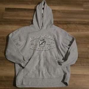 Aeropostale 1987 Athletic League Hoodie – Gray Pullover Sweatshirt